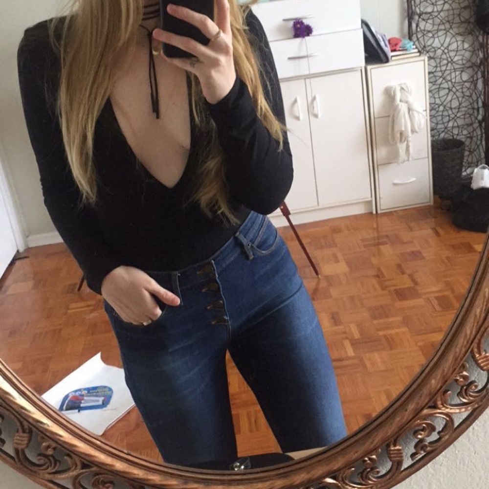 Black deep V bodysuit from express in small, lightly used